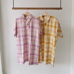 Pink and lilac pastel plaid gingham t-shirt dress